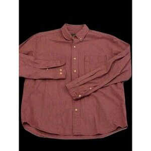 Eddie Bauer Men's L Red Check Heavy 100% Cotton Long Sleeve Button Down Shirt